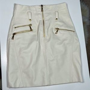 Guess Skirt JENNY HIGH RISE MOTO White/gold zip Leather mini skirt